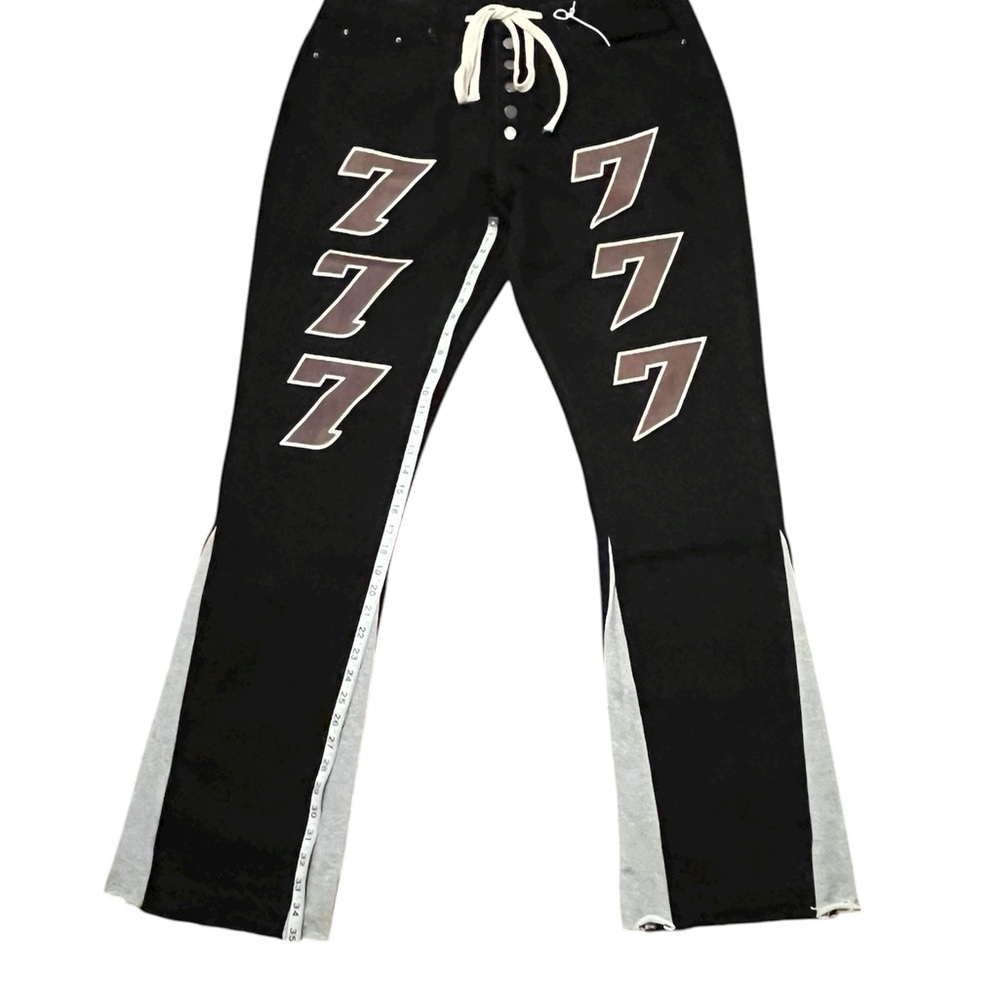 Black Bootcut Flared 100% Cotton Jeans Pants with 777 Design Size: 10 - Picture 4 of 8